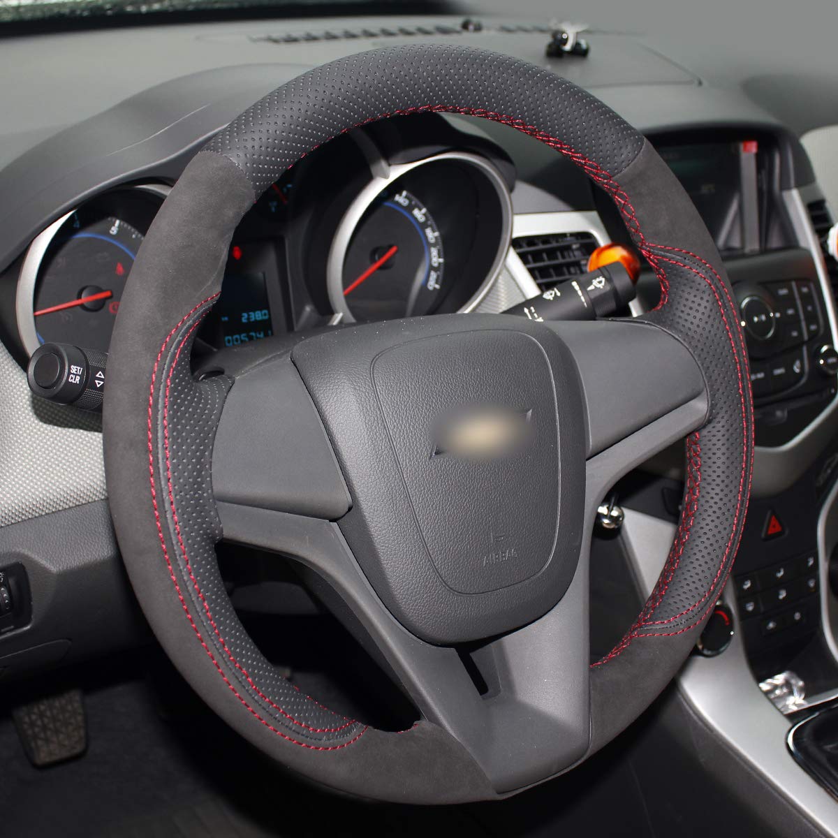 Loncky Auto Custom Fit OEM Black Genuine Leather Black Suede Steering